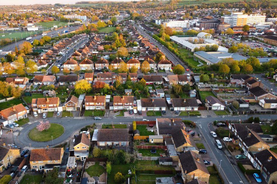 Aerial view of neighborhood